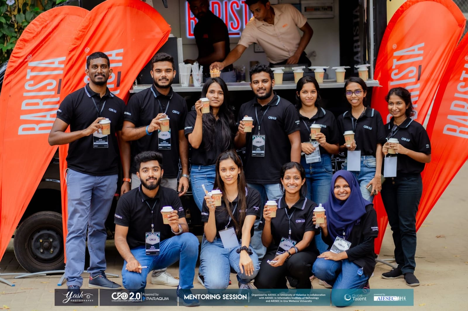 AIESEC Kelaniya CEO 2.0 event team in custom black Mezzo polos
