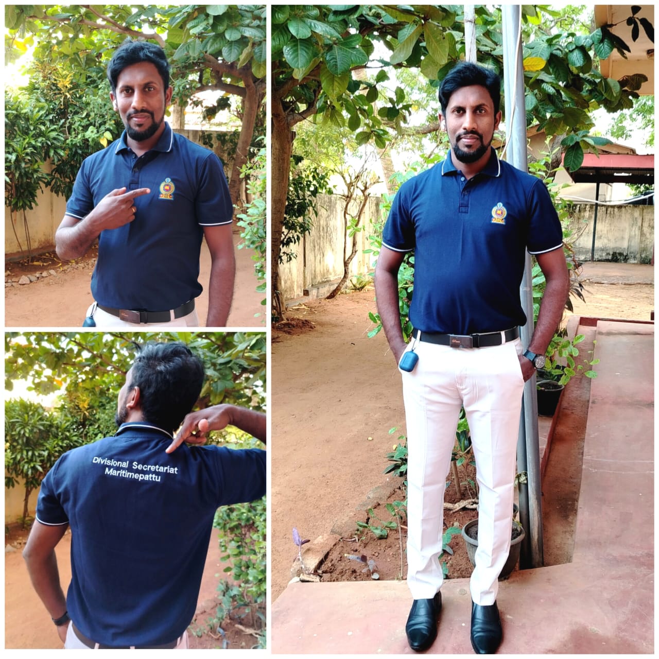 Divisional Secretariat Maritimepattu officer in navy polo with embroidered government crest