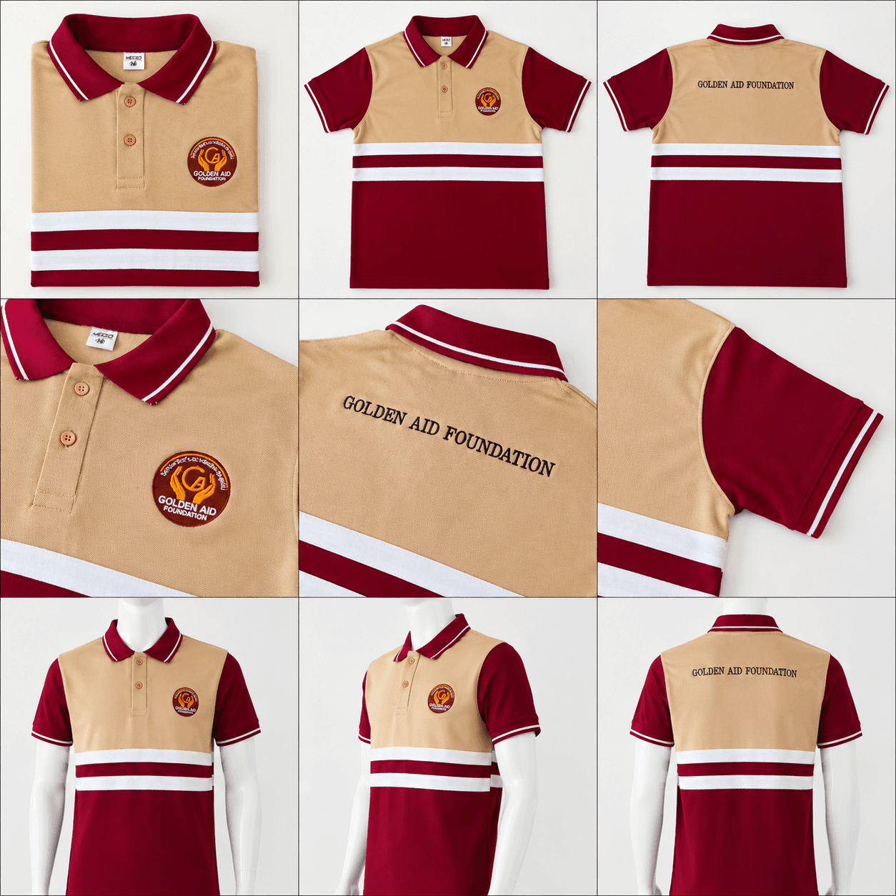 Golden Aid Foundation maroon and beige polo