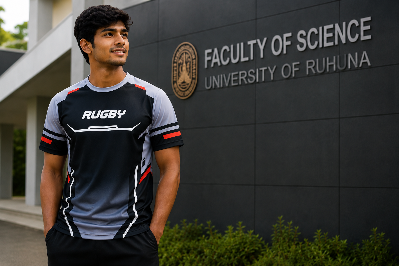 University of Ruhuna Faculty of Science rugby player in Mezzo sublimated jersey