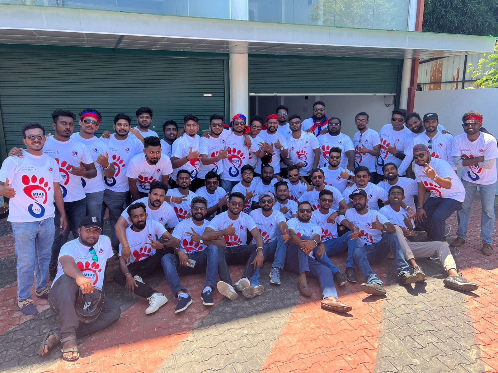 St Michael's College Mike Walk batch wearing custom white printed t-shirts